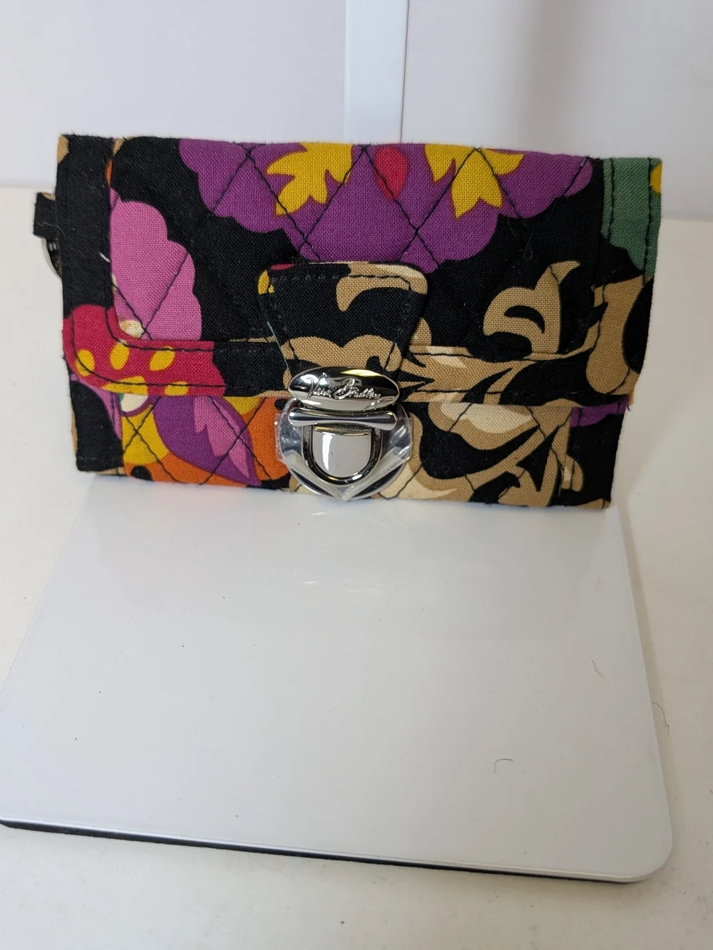 Vera Bradley Quilted Floral Wallet in Black, Purple, Yellow & Green